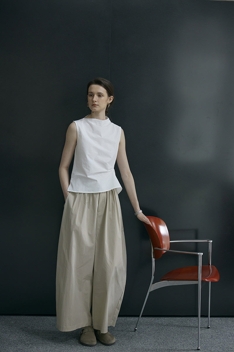 French Stand Collar Sleeveless Blouse