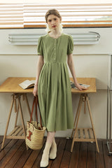 French Vintage Crew Neck Pleated Skirt Dress