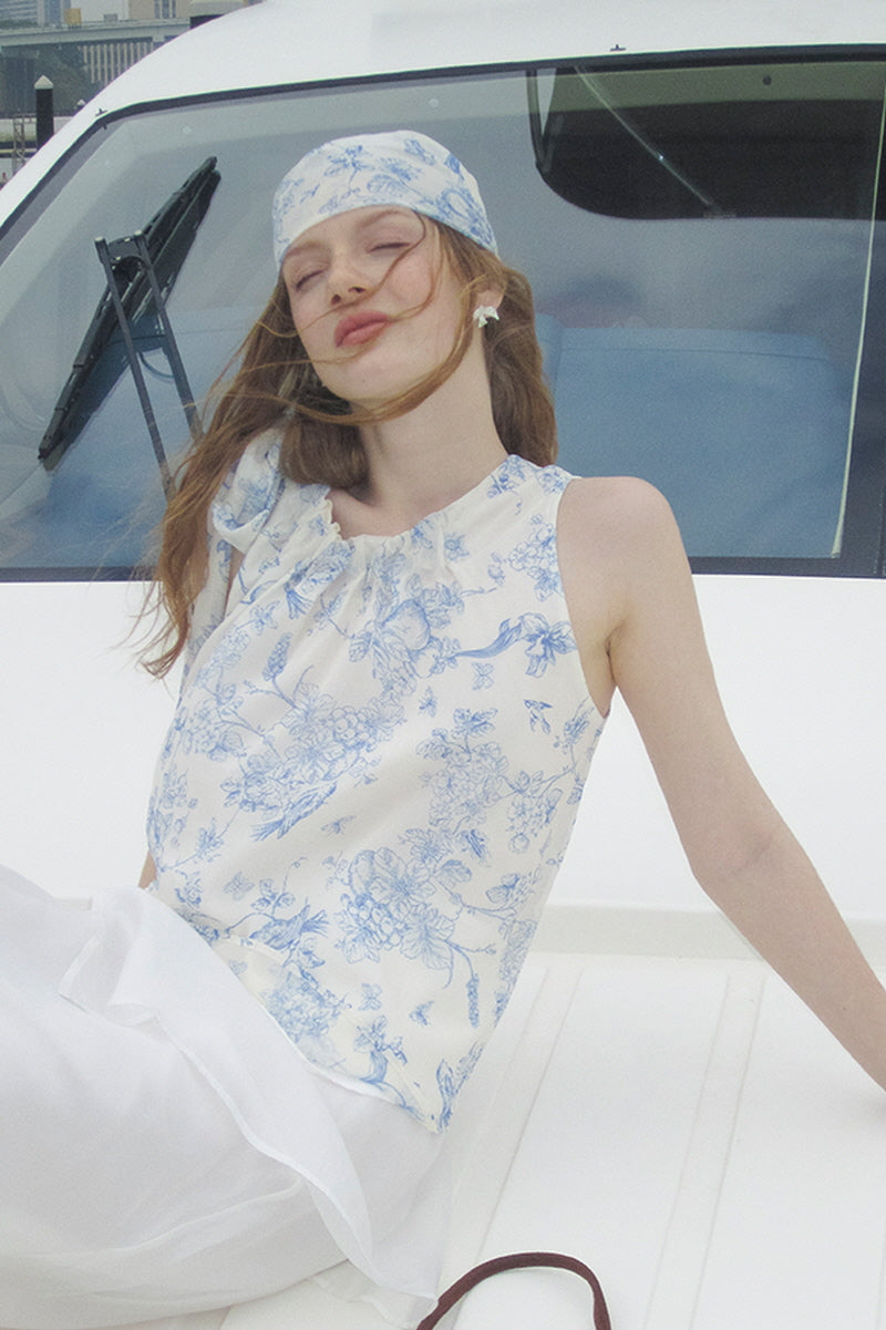 Lace-Up Floral Sleeveless Vest