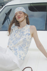 Lace-Up Floral Sleeveless Vest