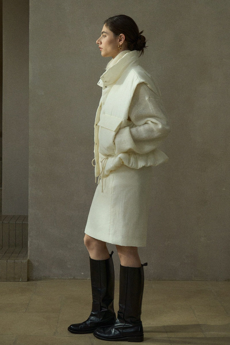 Stand-Collar Cinched-Waist Padded Vest