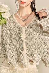 Cut-Out Woven Loose Cardigan