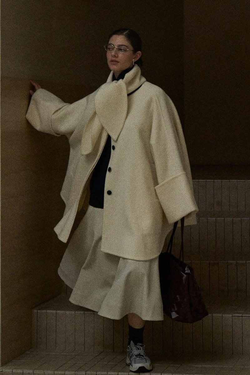 Rabbit-Ear Collar Bat-Sleeve Coat