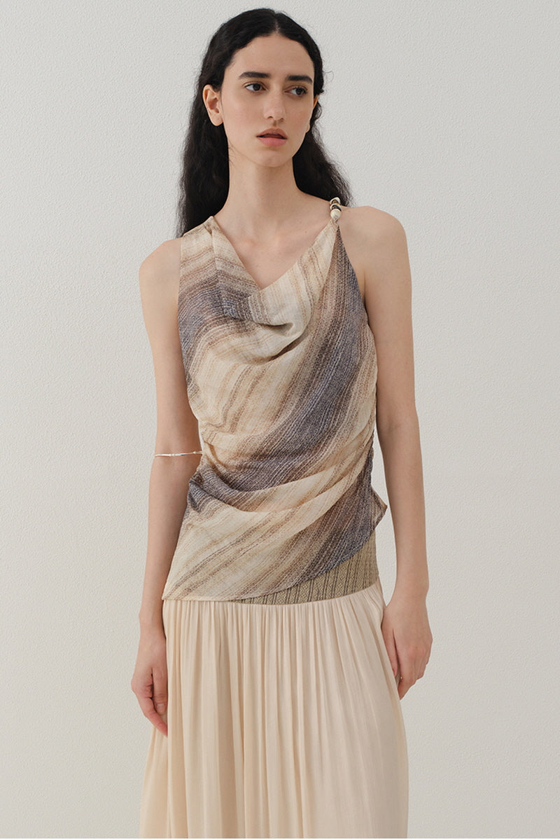 Gradient Stripe Asymmetrical Beaded Suspender Top