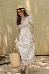 Square Neck Waist Cinch Floral Dress