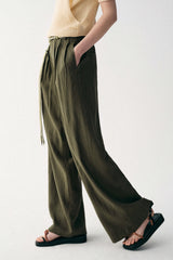 Hand-Braided Rope Waist Wide-Leg Pants