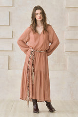 Ruffled V-Neck Long Dress