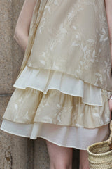 Halterneck Bow Tie Multi-layered Patchwork Dress