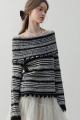 Lapel One-Shoulder Striped Sweater
