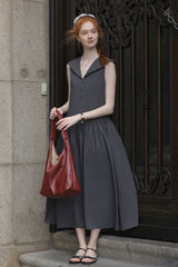 Big Lapel Sleeveless Dress