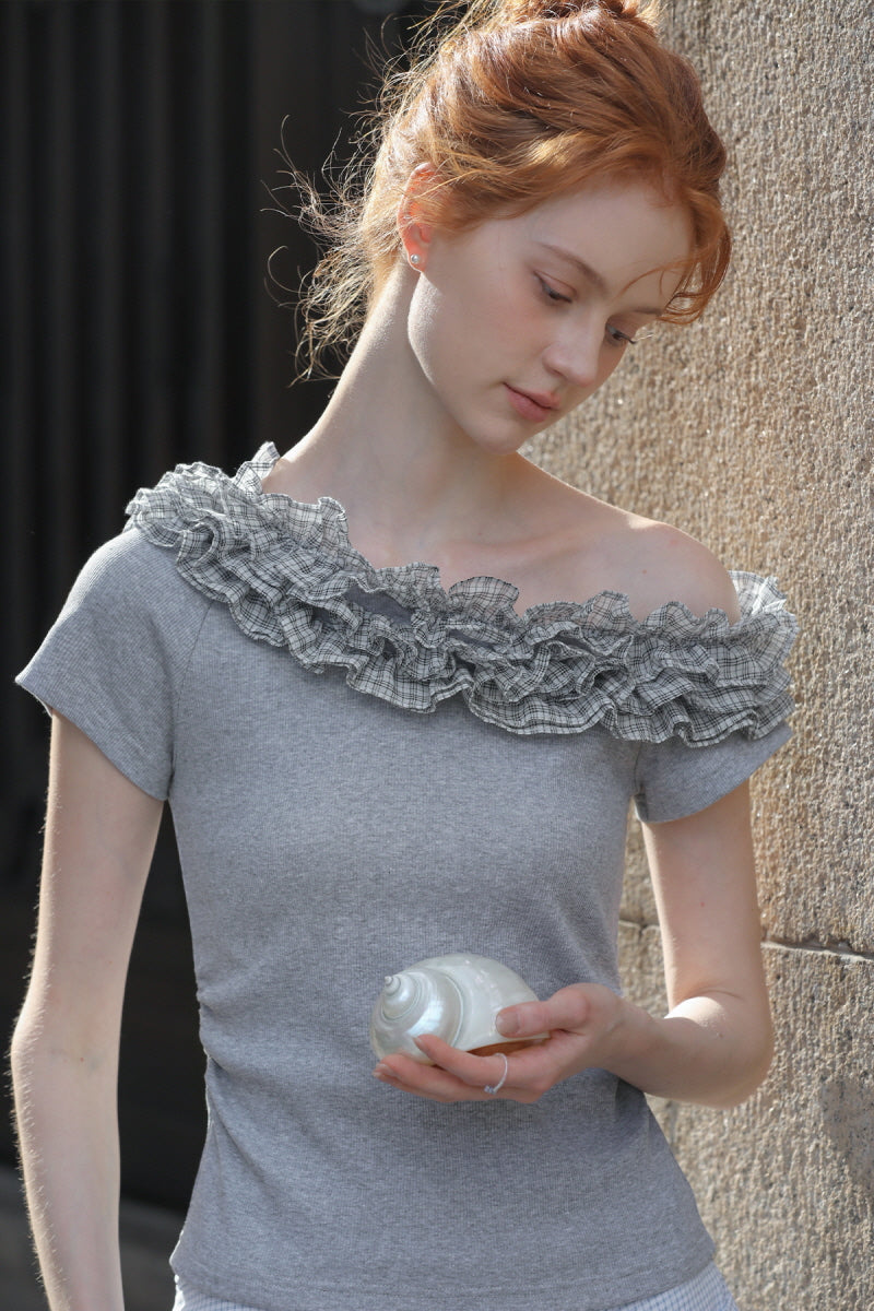 Korean Slim Off-Shoulder Ruffle Shirt