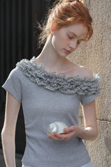 Korean Slim Off-Shoulder Ruffle Shirt