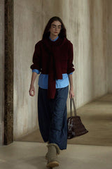 Pit Stripe Ribbed Hooded Scarf Top