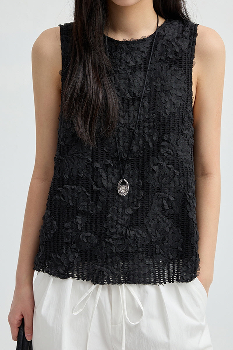 Three-Dimensional Hollow Embroidery Sleeveless Top