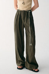 Hand-Braided Rope Waist Wide-Leg Pants