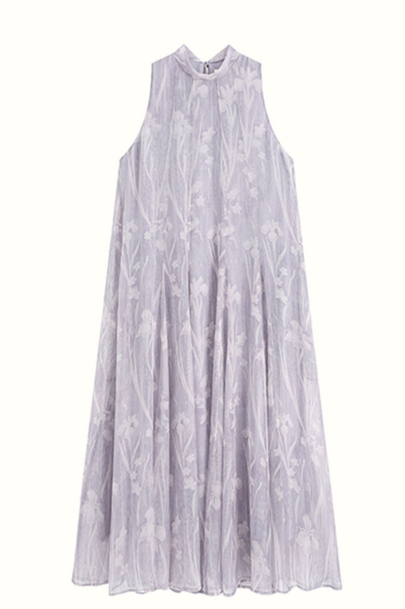 Streamer Stand Collar Sleeveless Dress