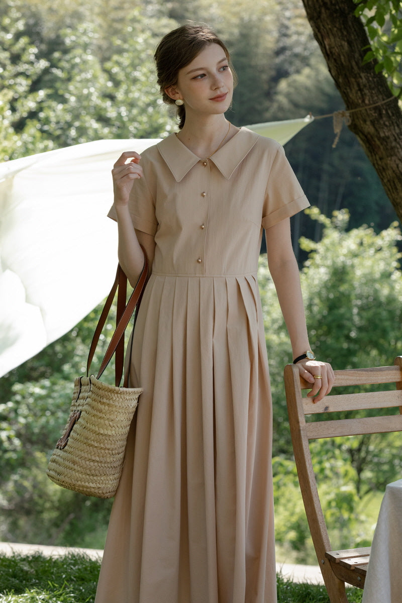Pleated Polo Midi Shirt Dress