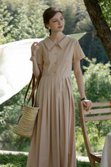 Pleated Polo Midi Shirt Dress