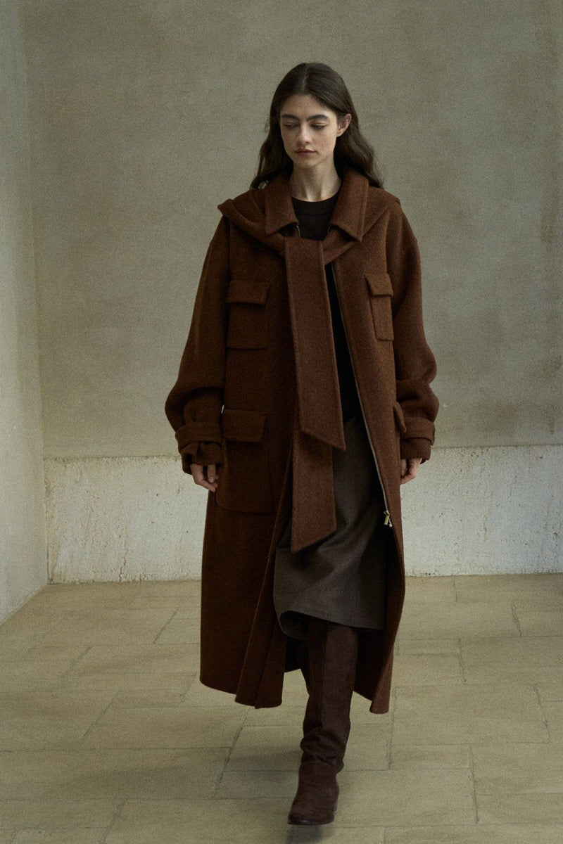 Hooded Lapel Loose Long Coat