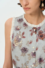 Ruffle Print Sleeveless Vest Dress