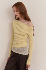 Asymmetric Waist Lace Panel Knit Top