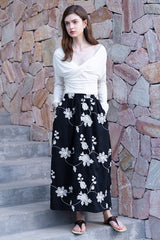 Embroidered A-Line Midi Skirt