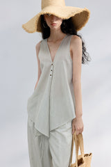 Lace-Up V-Neck Irregular Sleeveless Top