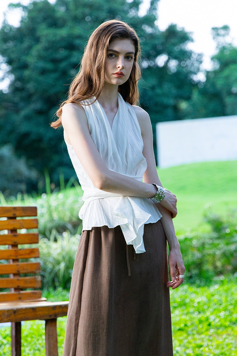 Cross-Strap Ruffled Top
