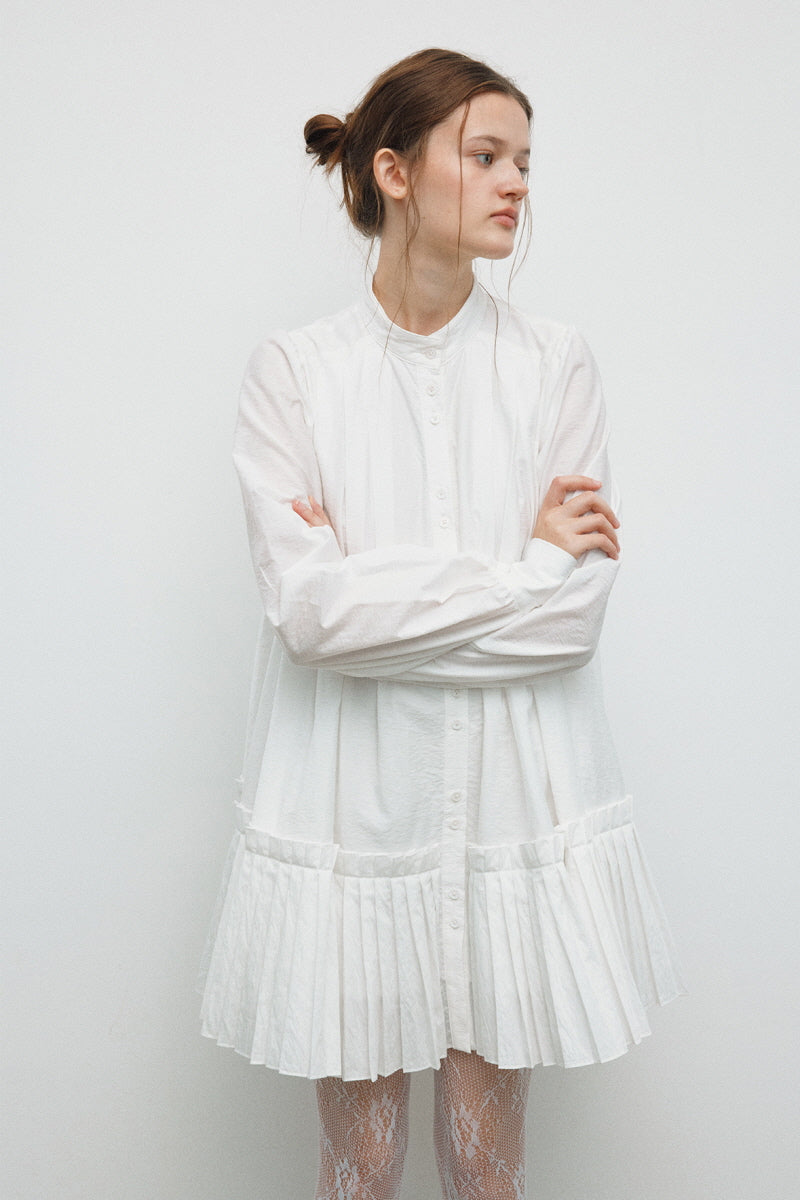 Sheer Pleated Midi Cardigan Dress