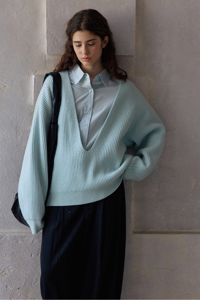 Lazy Deep V-Neck Pullover Top