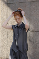 Sleeveless Pleated Shirt Top