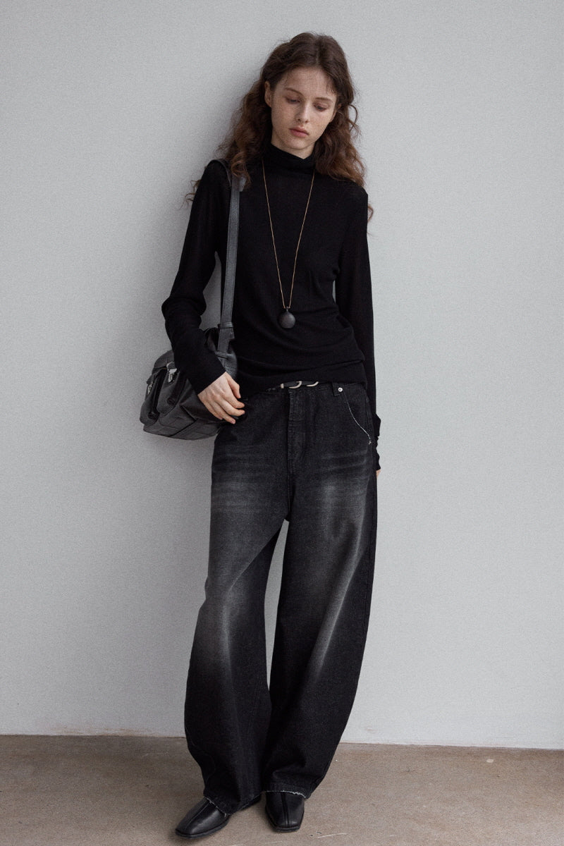 Semi-Turtleneck Knitted Sweater