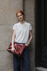 Polo Neck Loose Short Sleeve Top
