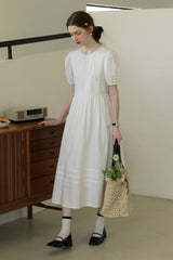 Puff Sleeve Round Neck Tie Bellflower Dress