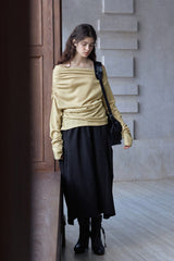 Lazy Irregular Collar Pleated Knitted Top