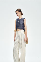 High-Waisted Curved Wide-Leg Pants