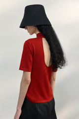 Backless Turtleneck Slim T-Shirt
