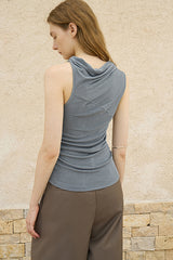 Twisted Halterneck Slanted Shoulder Knit Top