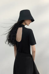 Backless Turtleneck Slim T-Shirt