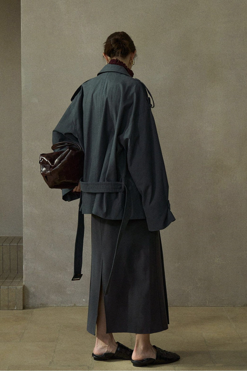 Loose Double-Breasted Short Trench Coat