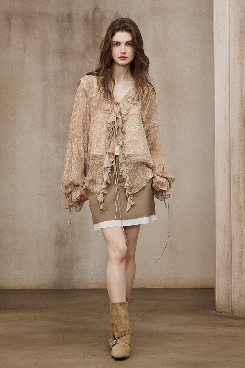 Ruffled Neck Strappy Shirt