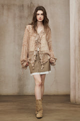 Ruffled Neck Strappy Shirt