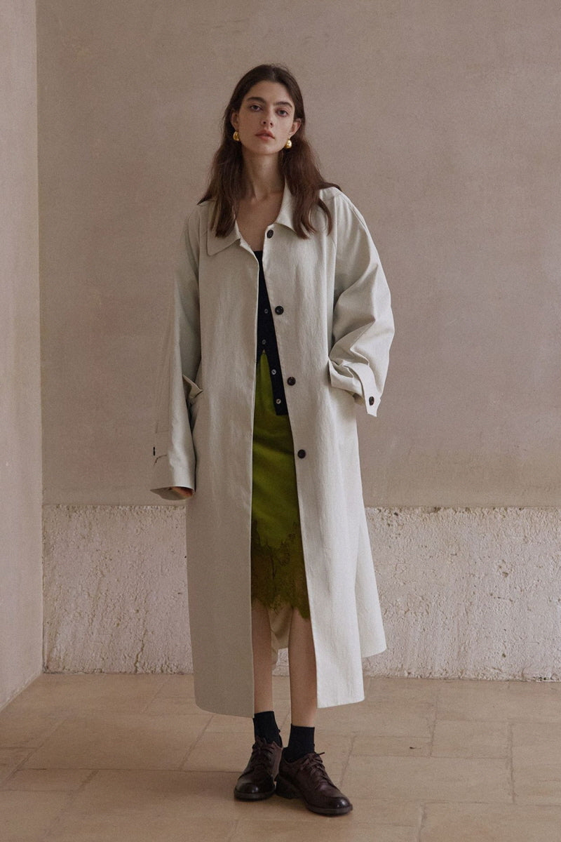 Waist-Textured Long Trench Coat