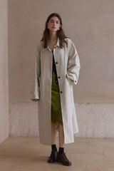 Waist-Textured Long Trench Coat