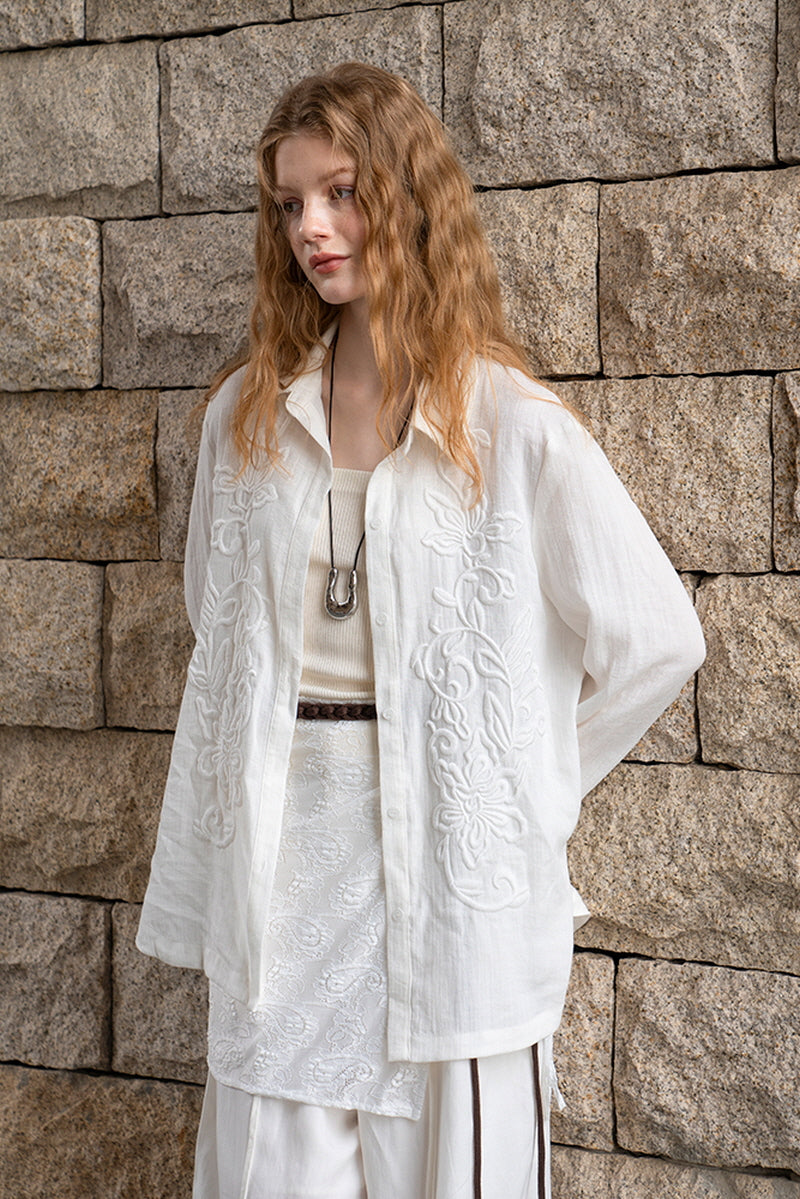 Vintage Loose Fit Embroidered Shirt