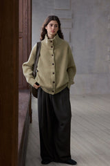 Stand-Collar Dropped-Shoulder Knit Cardigan