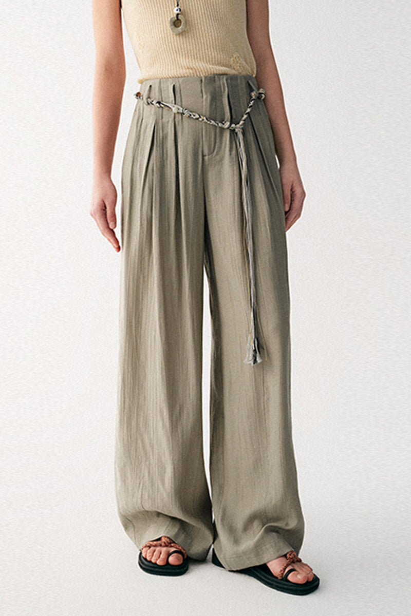Hand-Braided Rope Waist Wide-Leg Pants