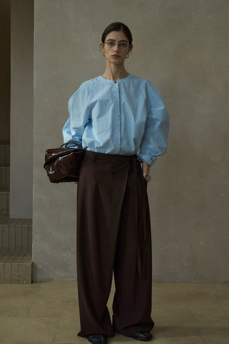 Diagonal Placket Lace-Up Slacks