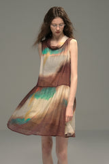 Smudge Lapel Sleeveless Vest Dress