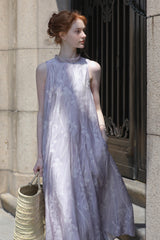 Streamer Stand Collar Sleeveless Dress